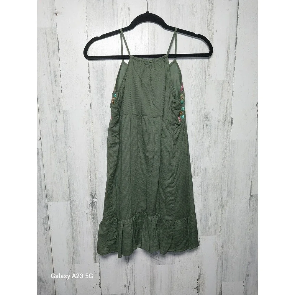 The Children's Place Green Embroidered Spaghetti Strap Dress Size XL